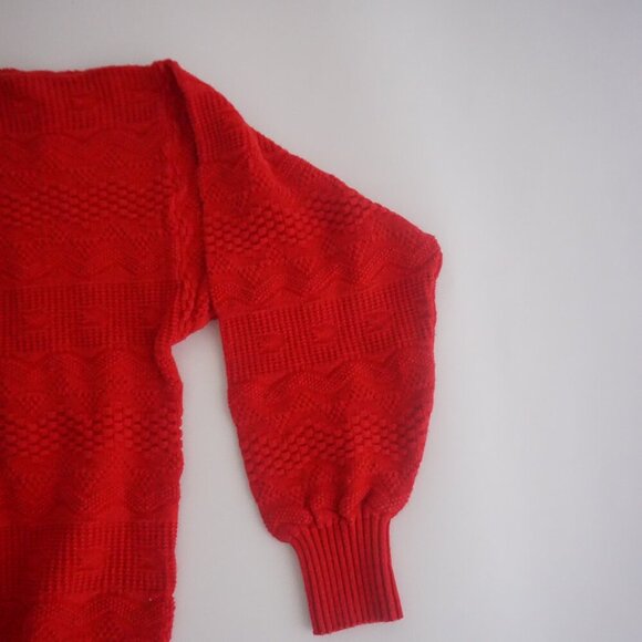 VTG 80s Spotlite Red 3D Eclectic Biggie Cosby Chunky Knit Crewneck Sweater XL - Picture 9 of 9